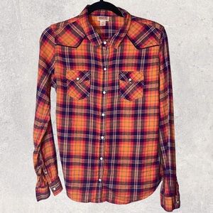 Mossimo Orange & Purple Flannel youth Large Shirt